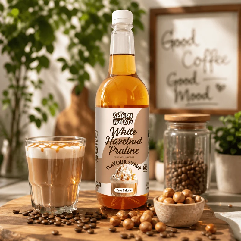 Skinny Barista Hvid Hasselnød Praliné Smagssirup - Nul Kalorier Sukkerfri Skinny Kaffe - 1 Liter