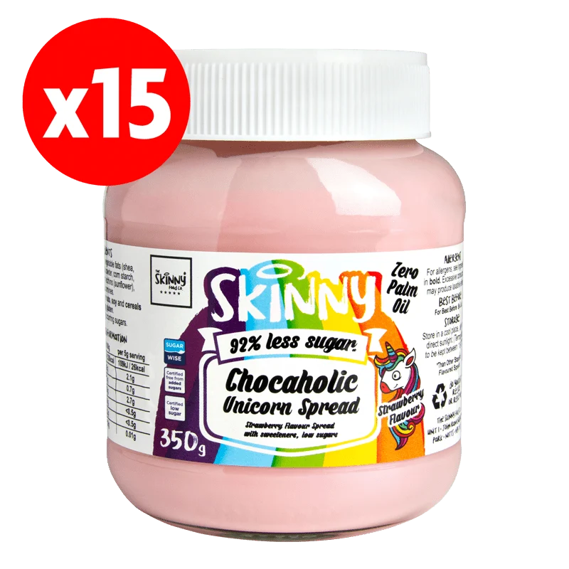 (Udsalg, bedst før, feb. 2024) Unicorn lavsukker chokoladeskinny smørbart - 350 g x 15