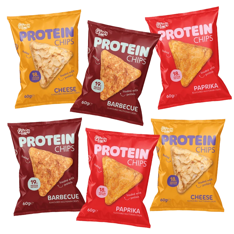 Skinny Protein Chips blandet bundt (2 pr. smag) 6 x 60 g (18-19 g protein pr. pakke)