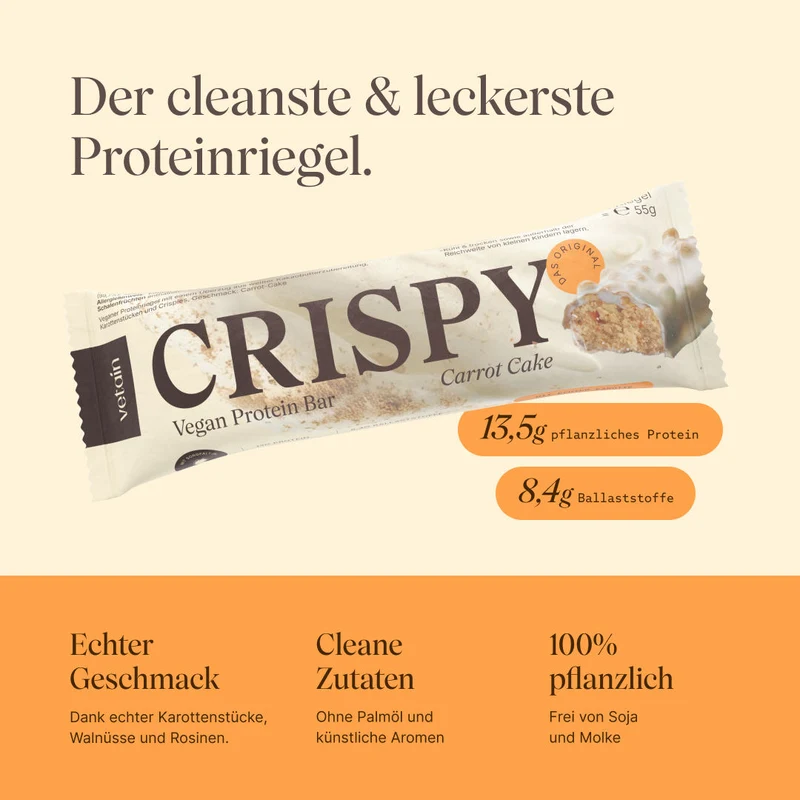 2für1: CRISPY veganer Proteinriegel - Carrot Cake (2x 12er Pack)