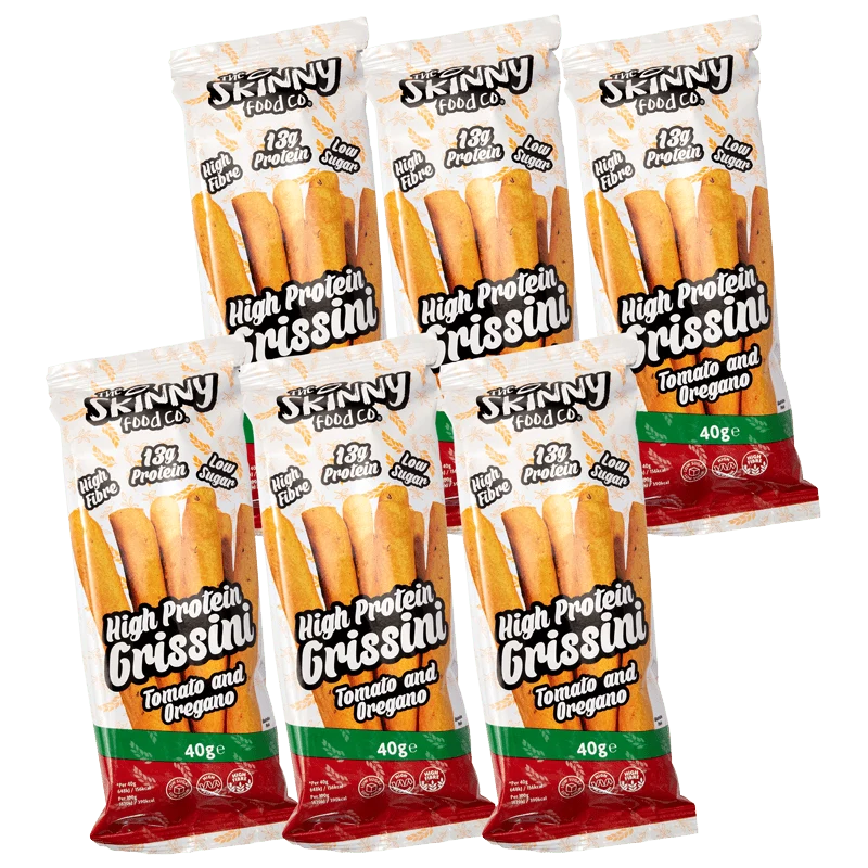 (Sonderangebot, Mindesthaltbarkeitsdatum überschritten: 26. Mai) Skinny High Protein Tomaten-Oregano-Grissini, 40 g x 6