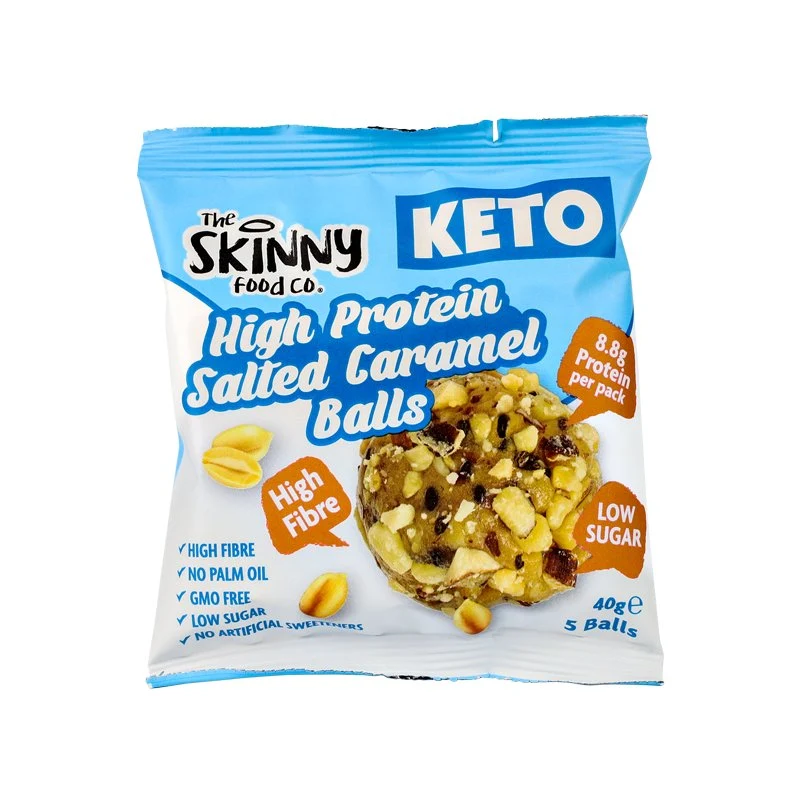 Proteinreiche, dünne KETO-Bällchen (8.8 g Protein pro Portion) – gesalzenes Karamell