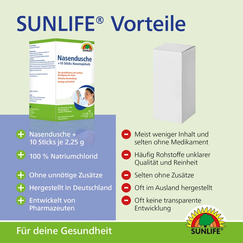SUNLIFE Nasendusche & Nasenspülsalz (10 Sticks)