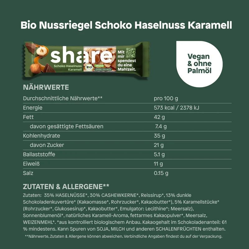 Bio Nussriegel Schoko Haselnuss Karamell