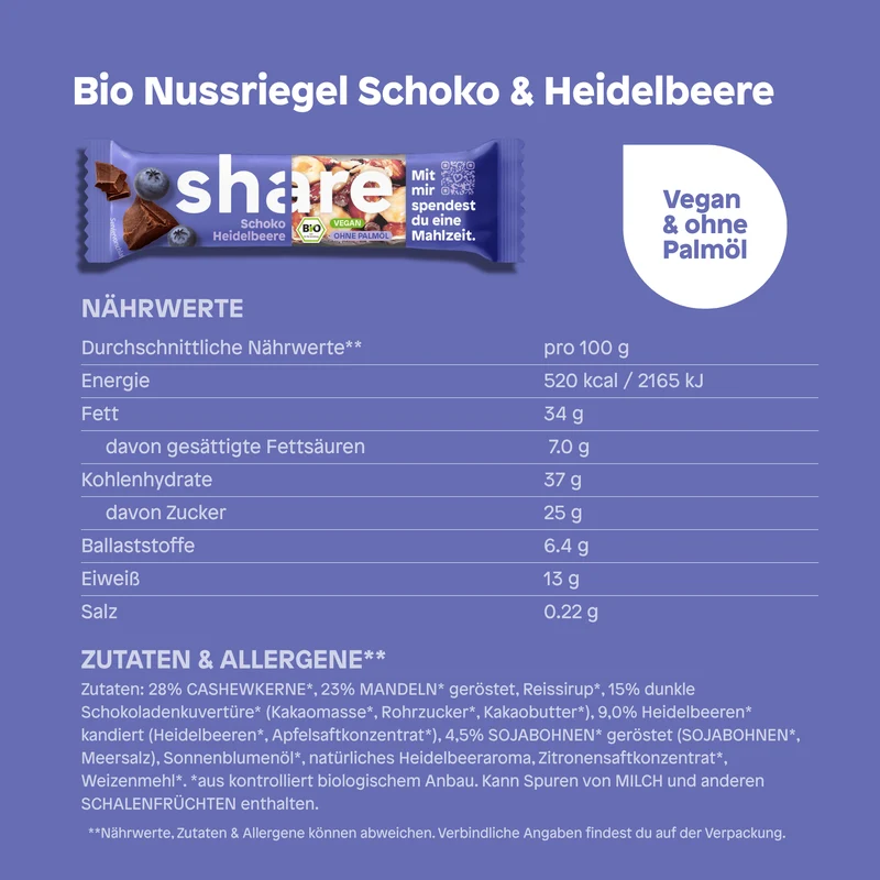 Bio Nussriegel Schoko & Heidelbeere