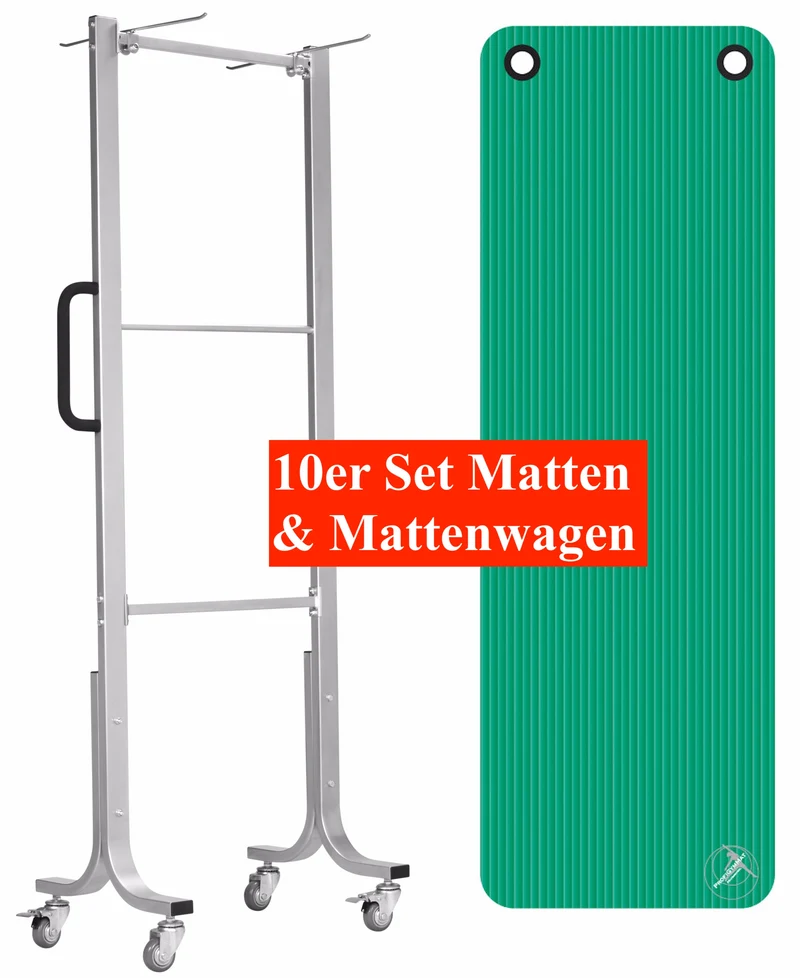 10x Professionelle Gymnastikmatten 180x60cm (Stärke 1,5cm) inkl. Mattenwagen