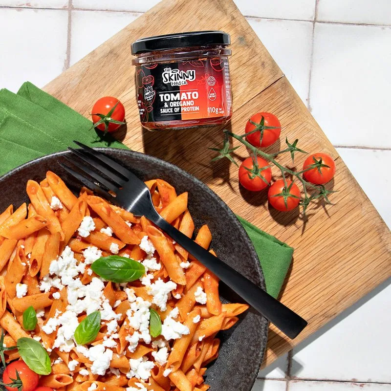 (Udsalg, bedst før, juli 2026) Tynd tomat- og oreganosauce til pasta, nudler, pizza, dip - (9.9 g protein pr. glas) 110 g (Fås også i en 6-pakning)