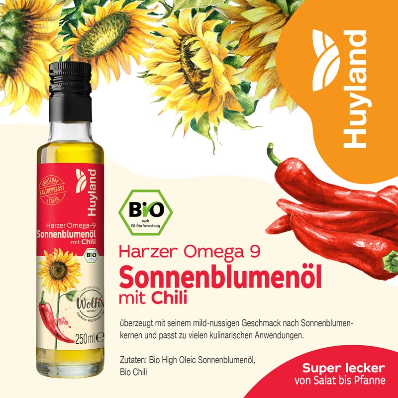 Huyland Harzer Bio Sonnenblumenöl mit Chili (250 ml)