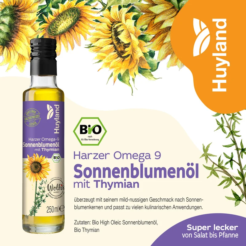 Huyland Harzer Bio Sonnenblumenöl mit Thymian (250 ml)