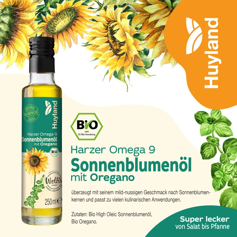 Huyland Harzer Bio Sonnenblumenöl mit Oregano (250 ml)
