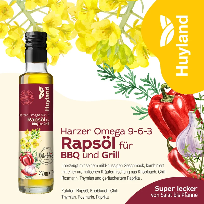 Huyland Harzer Rapsöl für BBQ und Grill (250 ml)