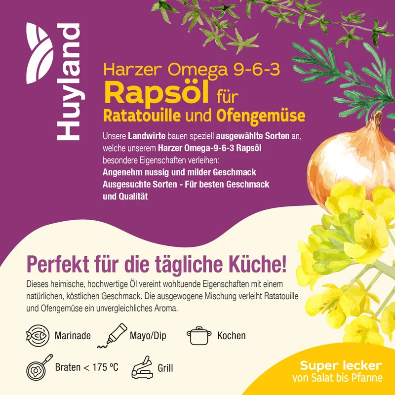 Huyland Harzer Rapsöl für Ratatouille und Ofengemüse (250 ml)