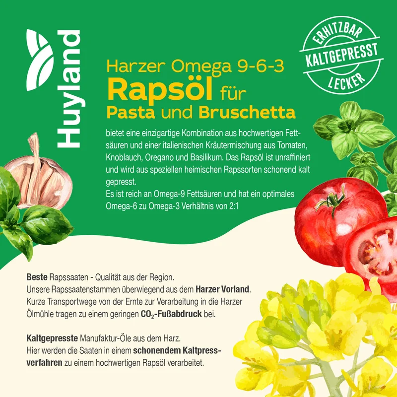 Huyland Harzer Rapsöl für Pasta und Bruschetta (250 ml)