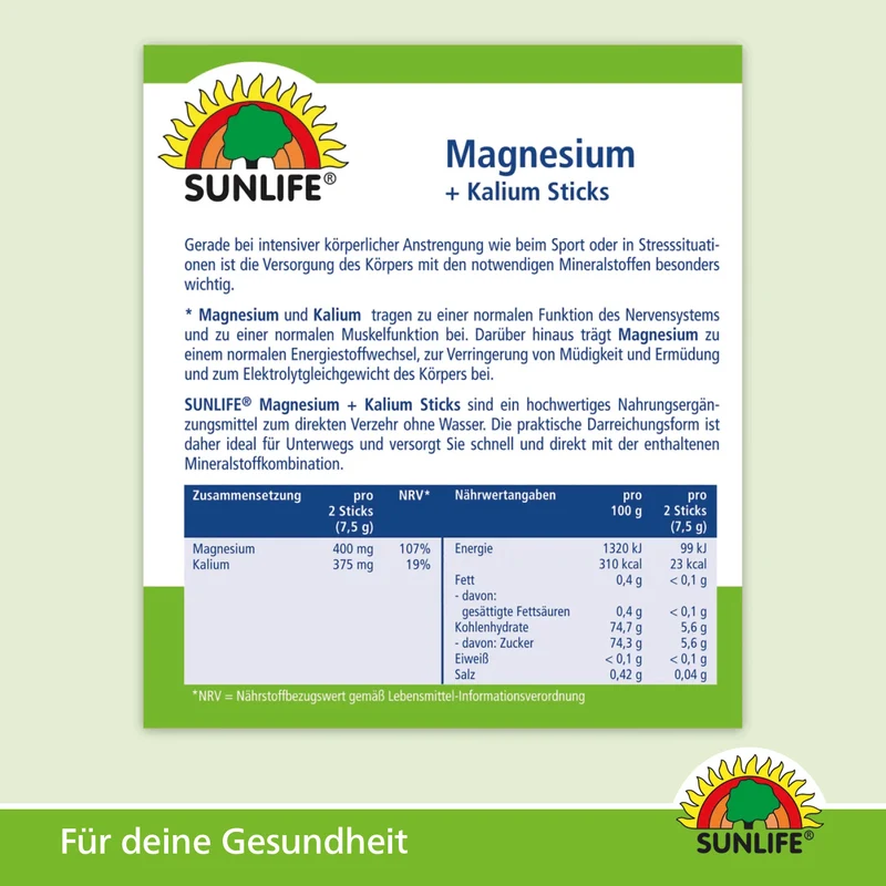 SUNLIFE Magnesium + Kalium (20 Sticks)