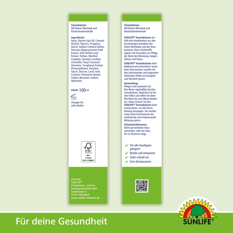 SUNLIFE Venen Balsam mit Rosskastanie (100 ml)