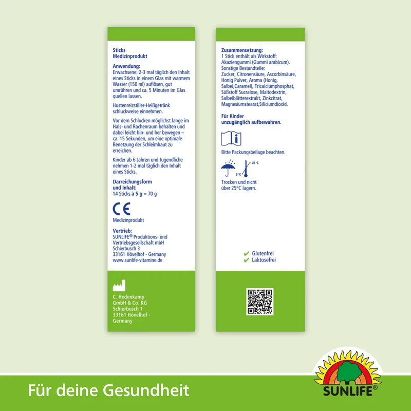 SUNLIFE Hustenreizstiller Heißgetränk (14 Sticks)