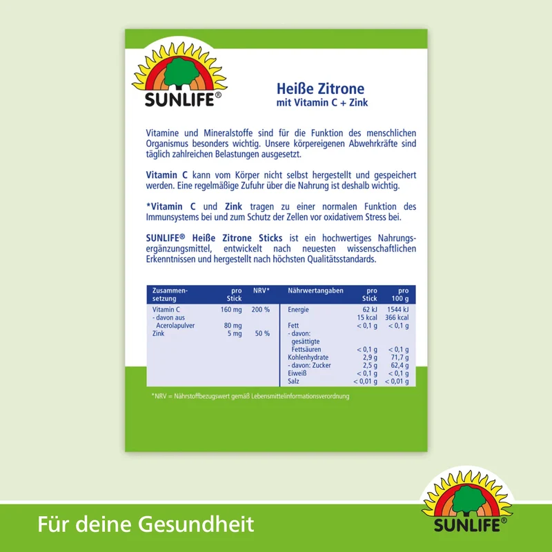 SUNLIFE Heiße Zitrone + Acerola (20 Sticks)