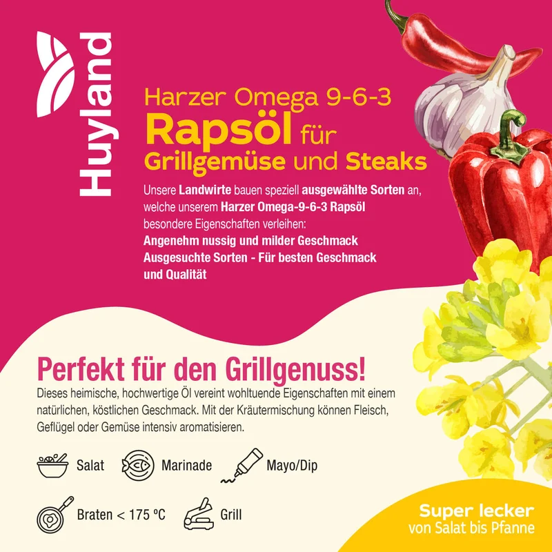 Huyland Harzer Rapsöl für Grillgemüse und Steaks (250 ml)
