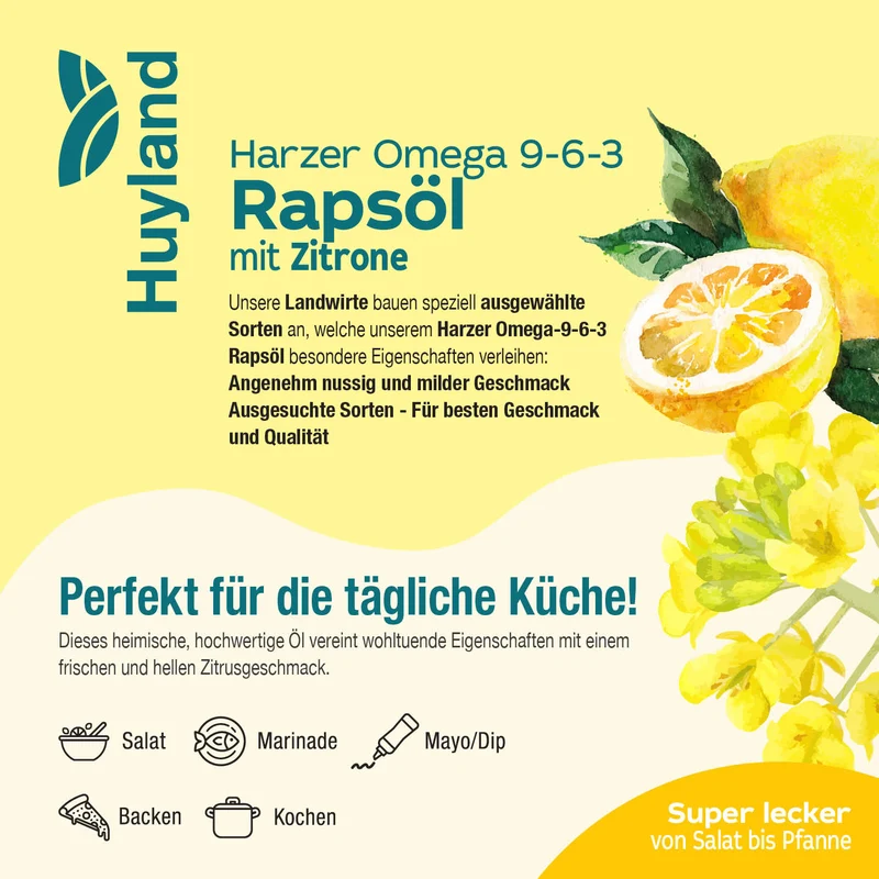 Huyland Harzer Rapsöl mit Zitrone (250 ml)