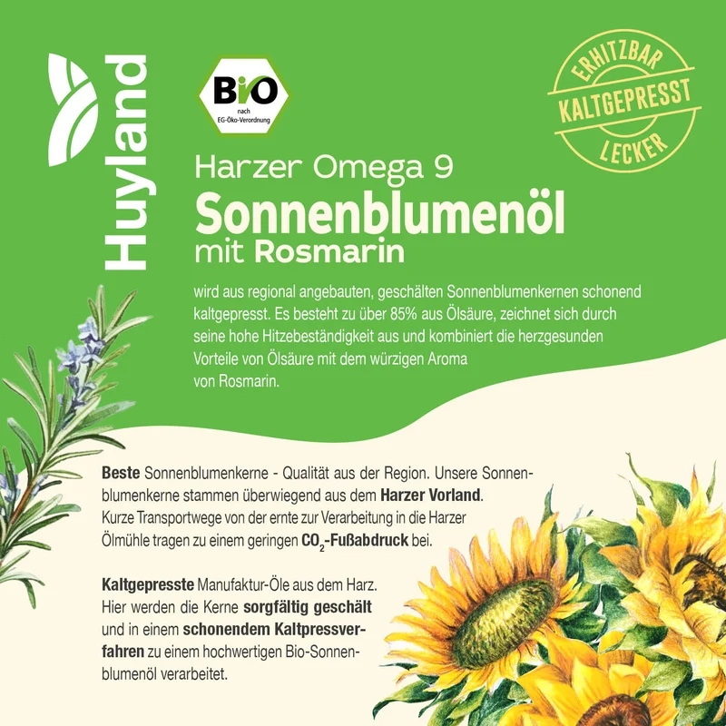Huyland Harzer Bio Sonnenblumenöl mit Rosmarin (250 ml)