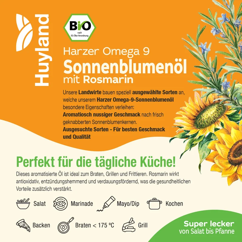 Huyland Harzer Bio Sonnenblumenöl mit Rosmarin (250 ml)