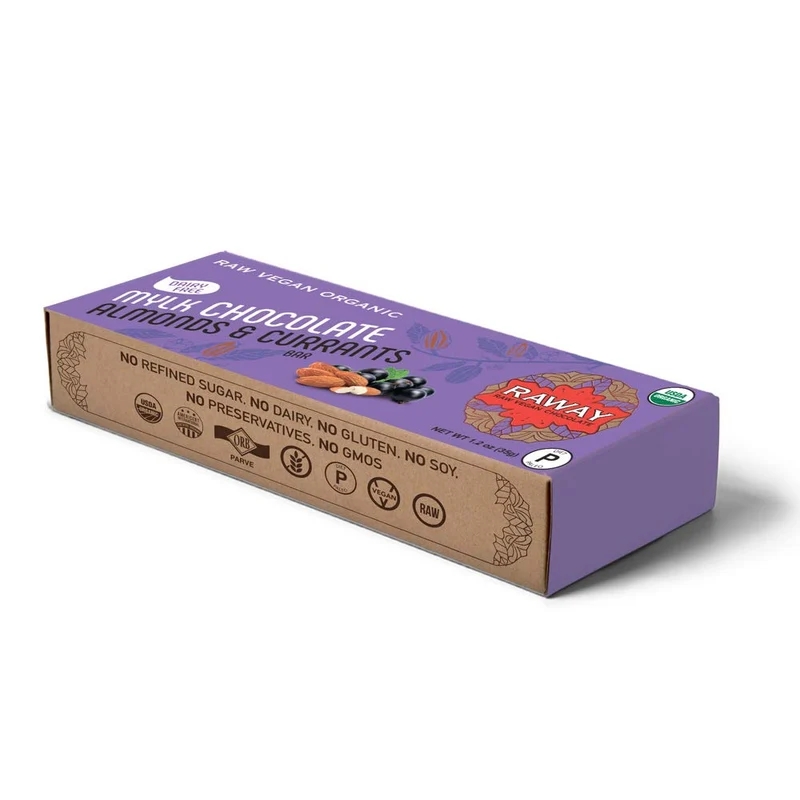 Raway Vegan Milk Chocolate Paleo Mylk Chocolate Almonds Currants Bar