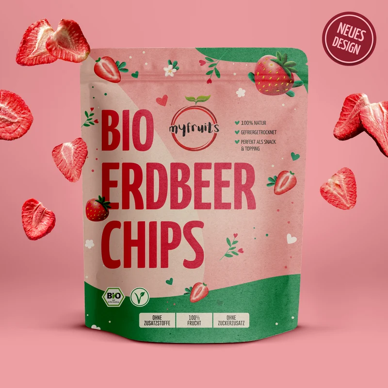 Gefriergetrocknete Bio Erdbeerchips