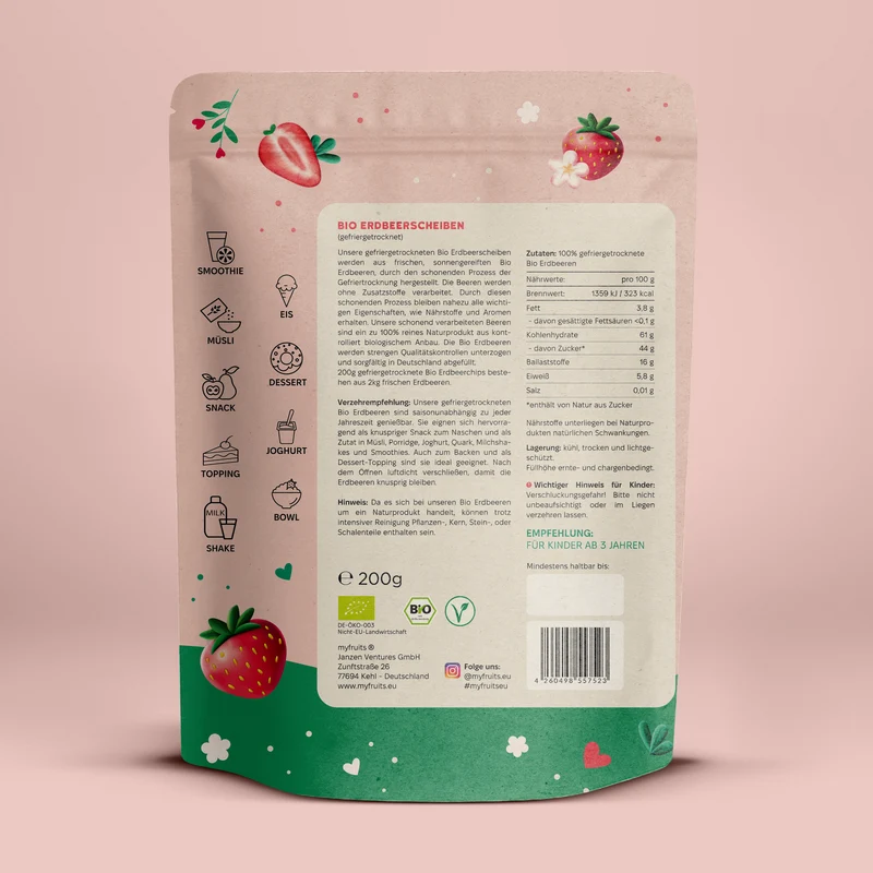 Gefriergetrocknete Bio Erdbeerchips