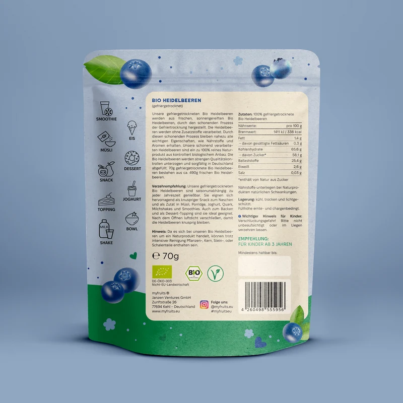 Gefriergetrocknete Bio Heidelbeeren