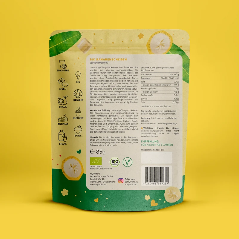 Gefriergetrocknete Bio Bananenchips