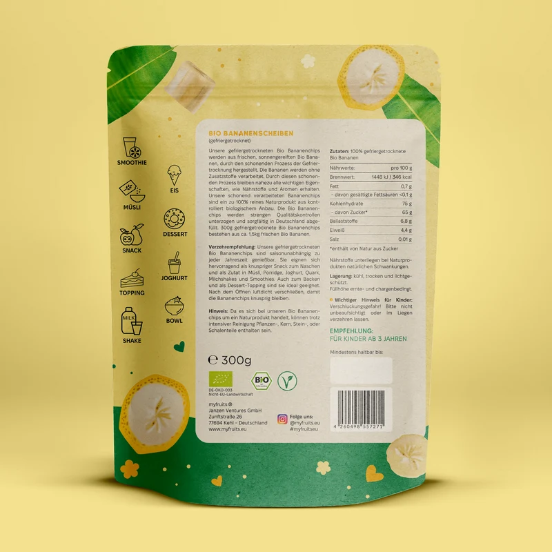 Gefriergetrocknete Bio Bananenchips