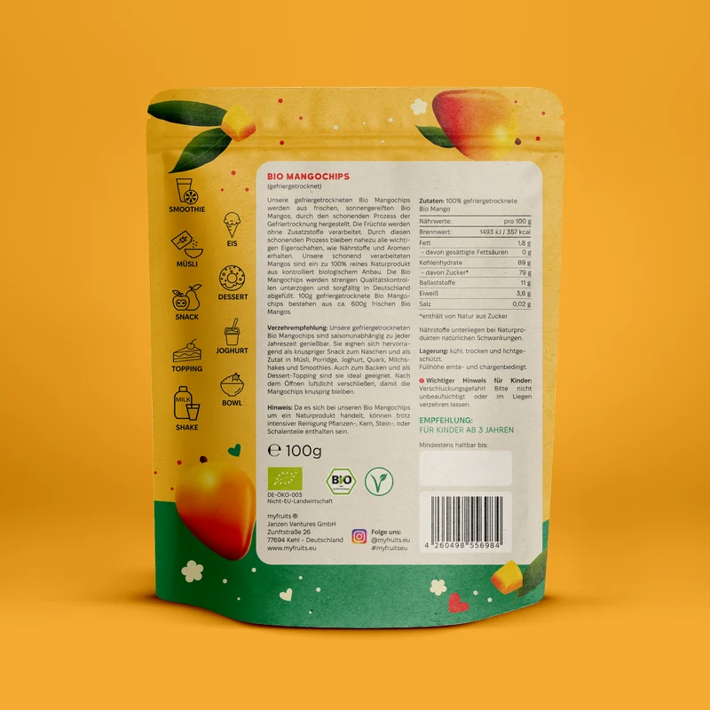 Gefriergetrocknete Bio Mangochips