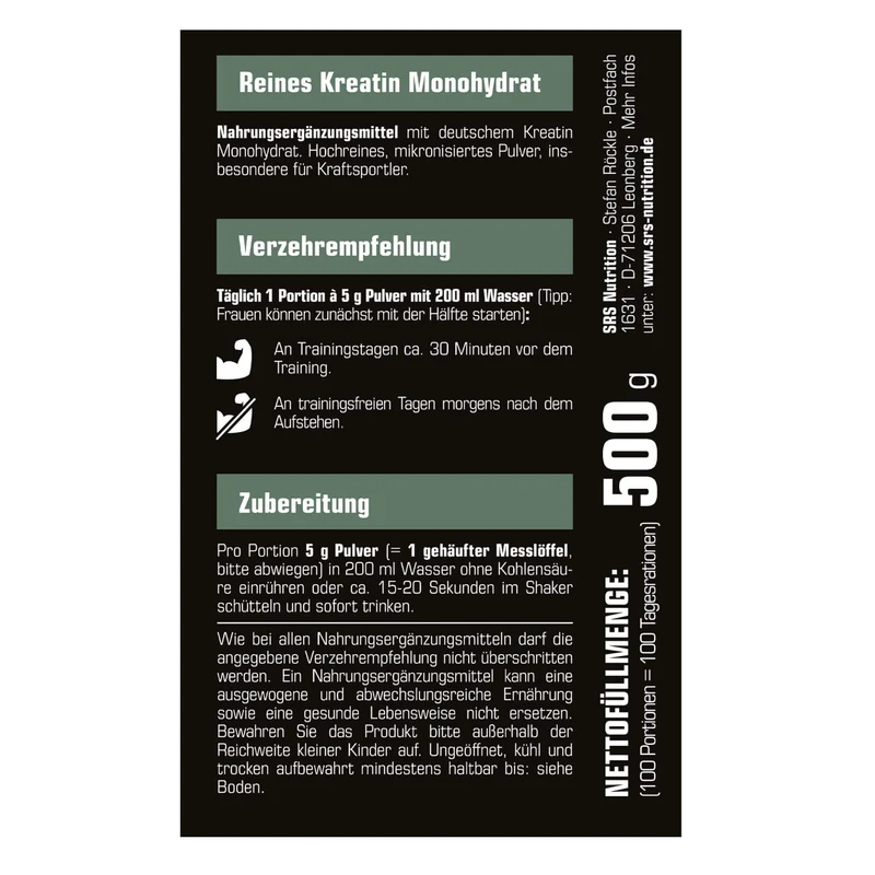 SRS Nutrition Kreatin Monohydrat (500g)