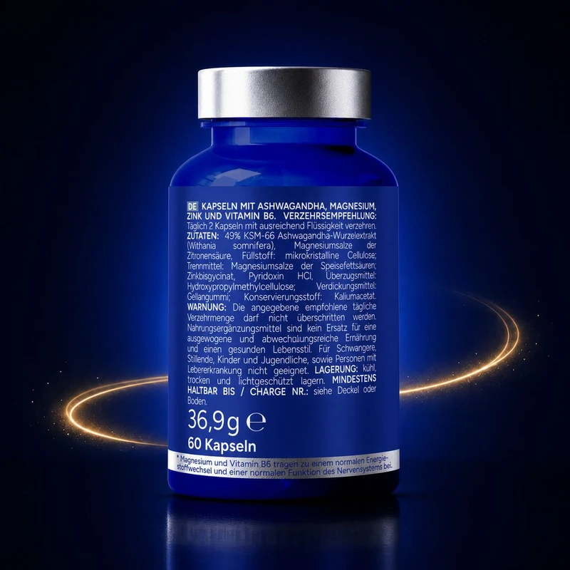 Ashwa+ Ashwagandha KSM-66® mit Magnesium, Zink & Vitamin B6 (60 Kapseln)
