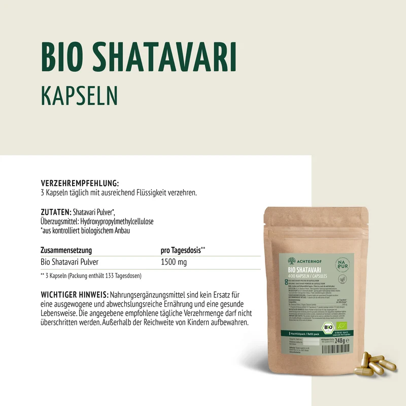 Shatavari Kapseln Bio Nachfüllpack (400 Kapseln)