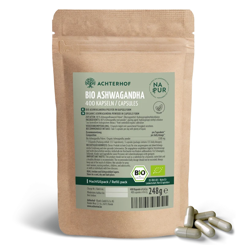 Ashwagandha Kapseln Bio Nachfüllpack (400 Kapseln)