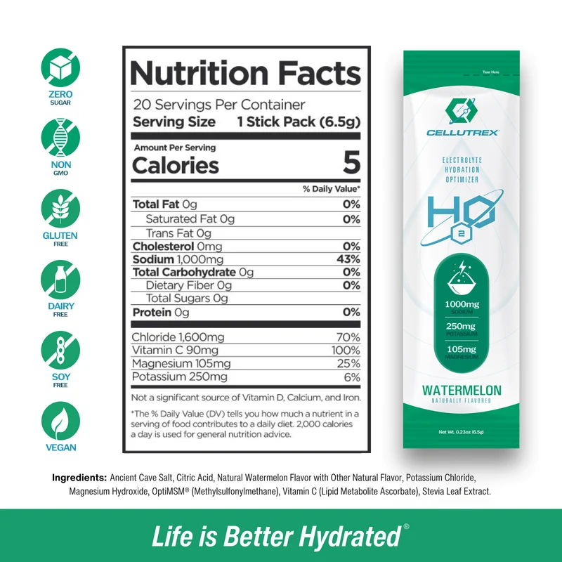 H2O ELECTROLYTES™ - Watermelon | Zero Sugar Electrolyte Powder