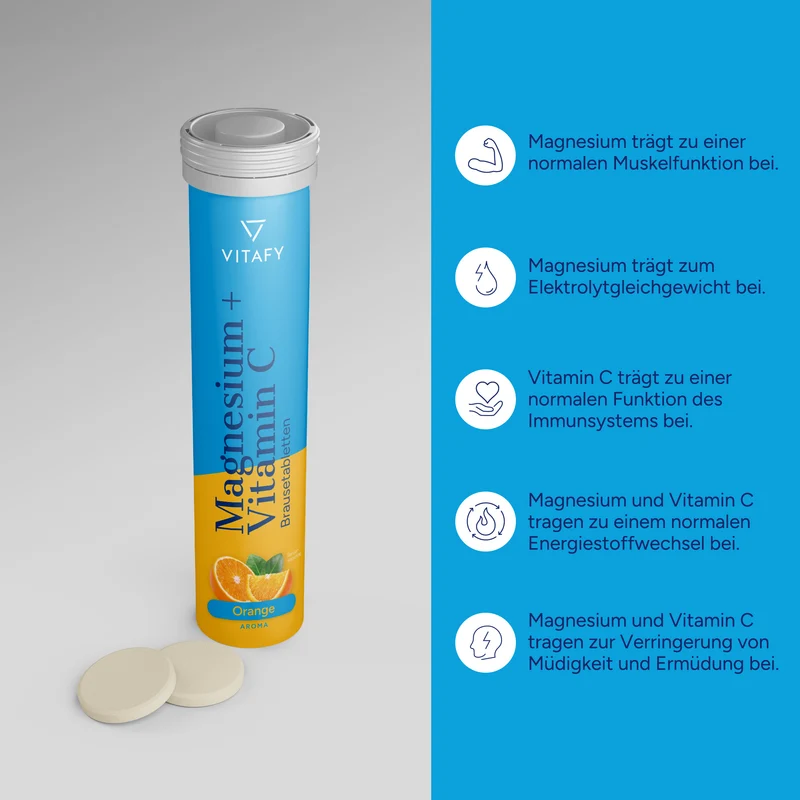 Magnesium + Vitamin C - Orange (20 Brausetabletten) - 6er Pack