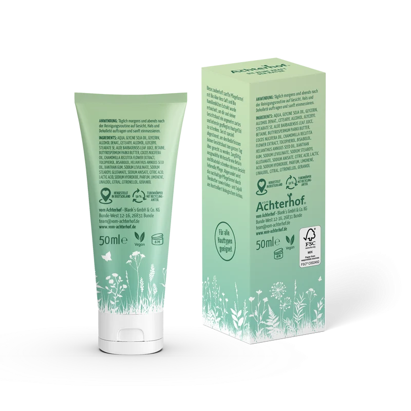 Gesichtscreme mit Bio Aloe Vera Saft und Bio Kamillenblütenextrakt (50ml)