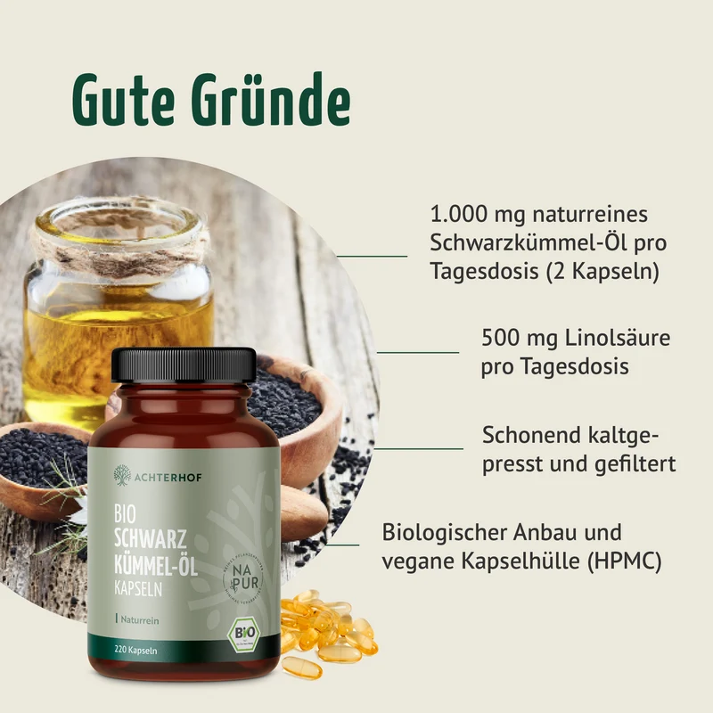 Bio Schwarzkümmel-Öl Kapseln (220 Kapseln)