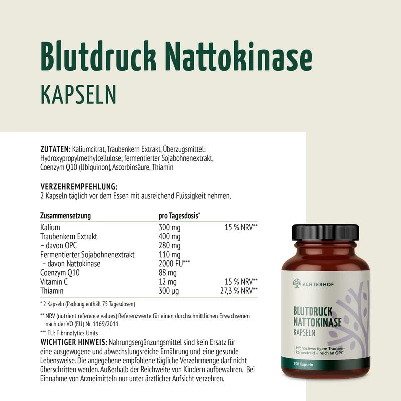 Blutdruck Nattokinase Kapseln (150 Kapseln)