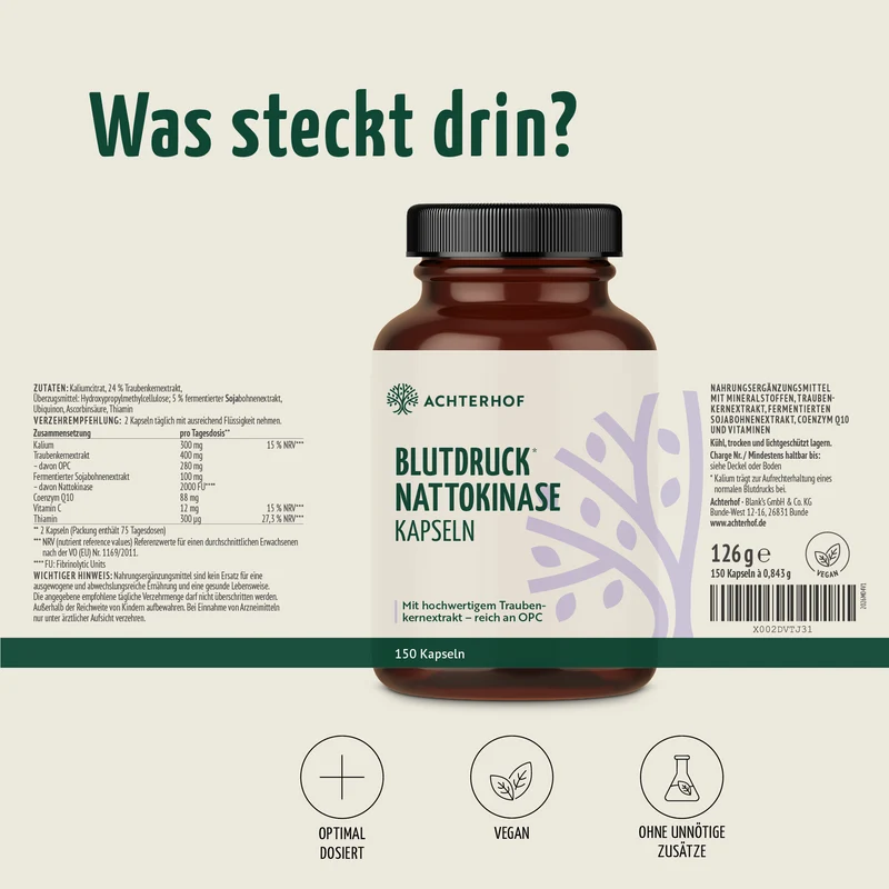 Blutdruck Nattokinase Kapseln (150 Kapseln)