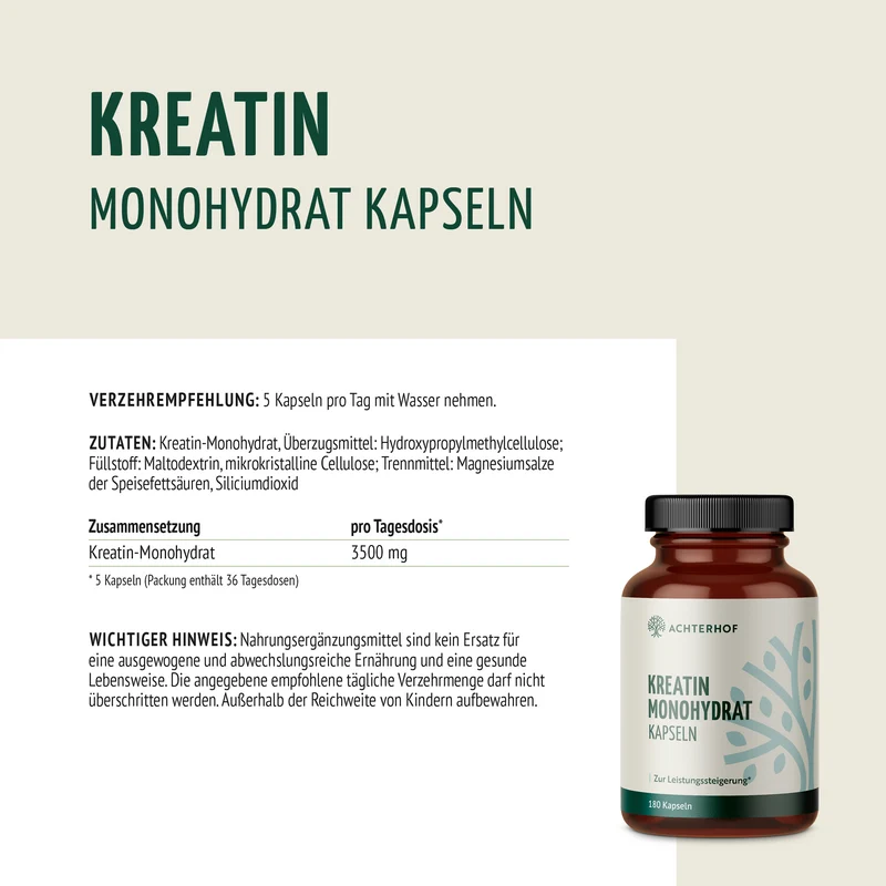 Kreatin Monohydrat Kapseln (180 Kapseln)