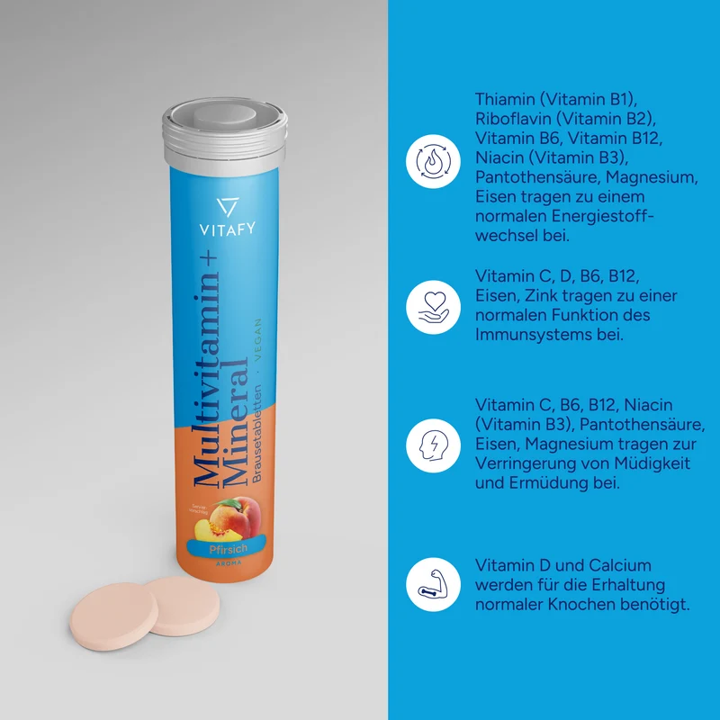 Multivitamin + Mineral - Pfirsich (20 Brausetabletten) - 6er Pack