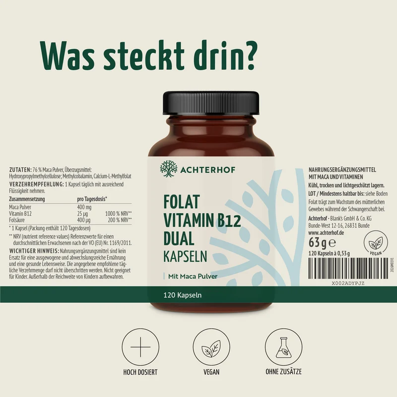 Folat Vitamin B12 Dual Kapseln (120 Kapseln)