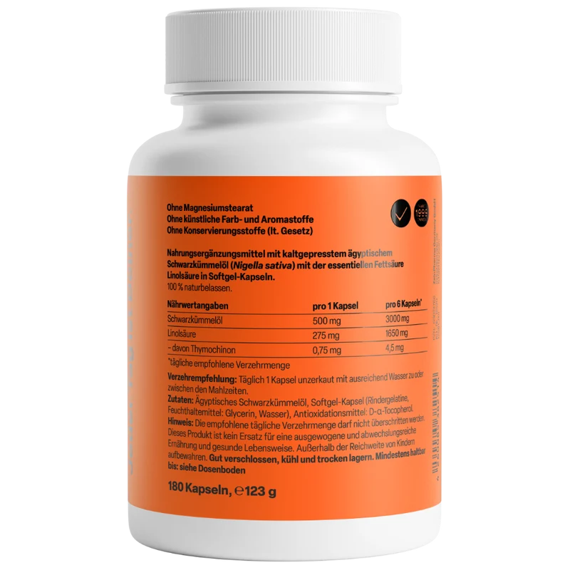 Ägyptisches Schwarzkümmelöl 500mg (180 Kapseln)