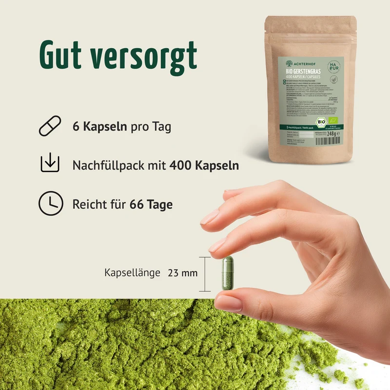 Bio Gerstengras Kapseln Nachfüllpack (400 Kapseln)