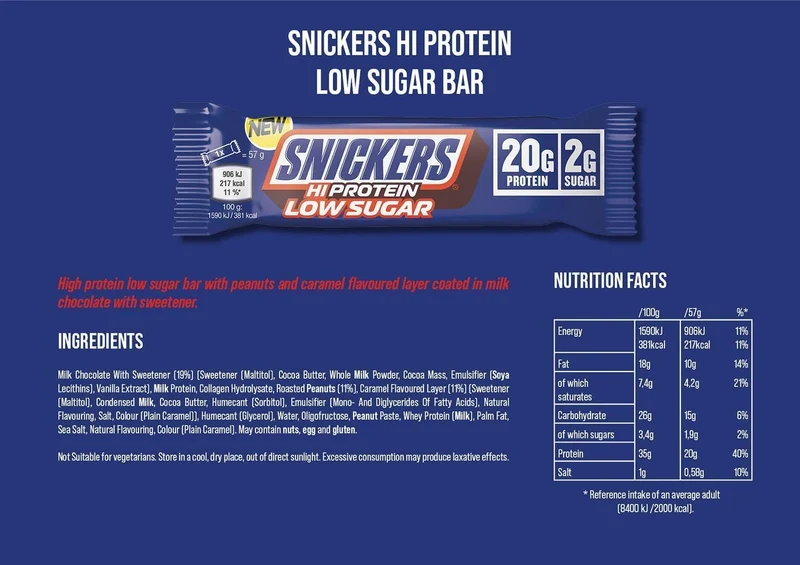 Snickers Low Sugar High Protein Bar (12x57g)