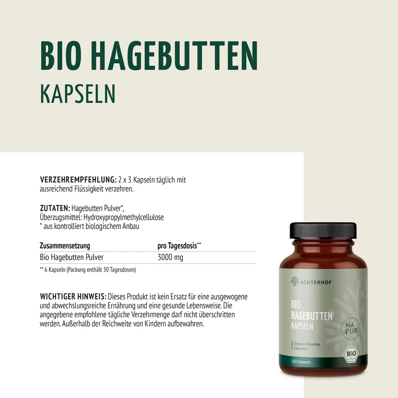 Bio Hagebutten Kapseln (180 Kapseln)