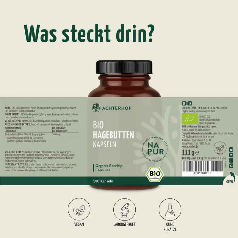 Bio Hagebutten Kapseln (180 Kapseln)